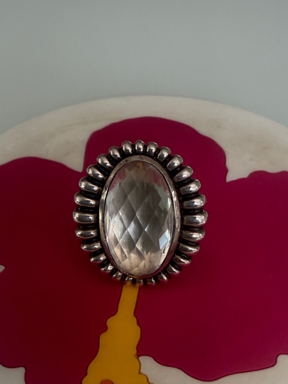 LAGOS Silver Oval Clear Faceted Stone Ring